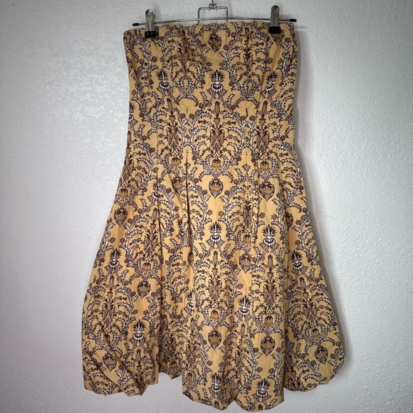 Strapless Plenty Yellow bubble dress with brown pattern - Picture 4 of 6